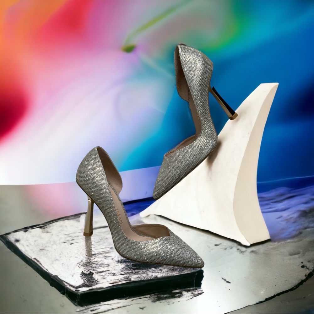 Nib Stuart Weitzman Glitter D’orsay Pump Heels Si… - image 3